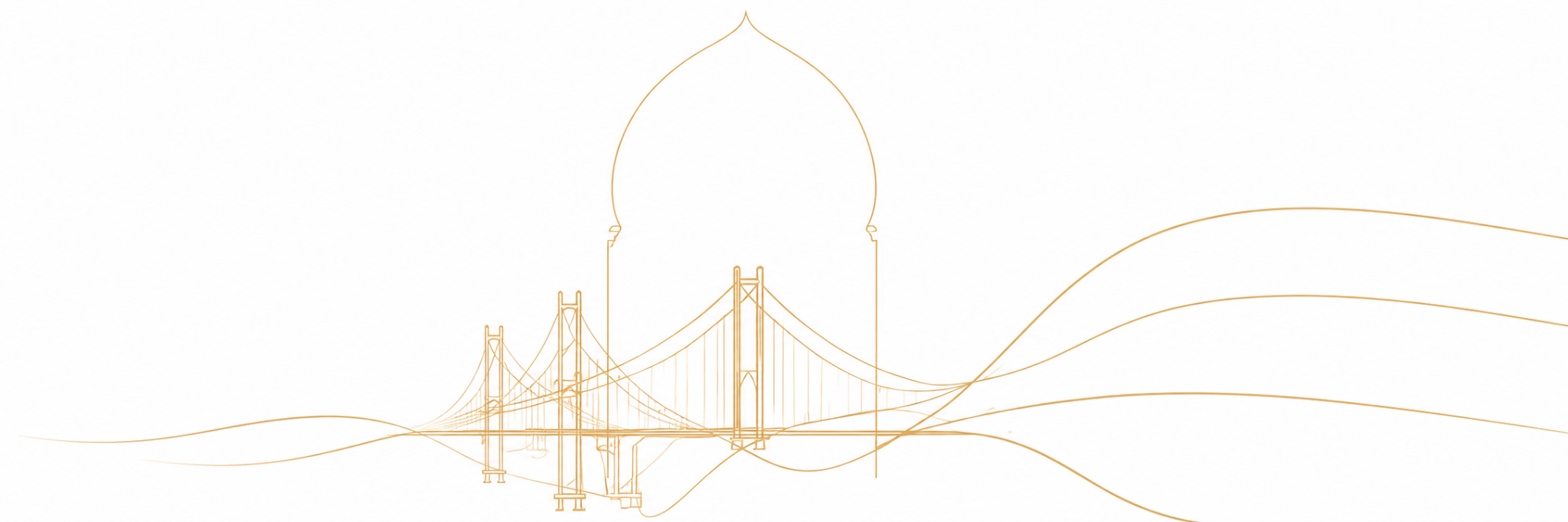 Abstract bridge line art connecting Europe and the Middle East